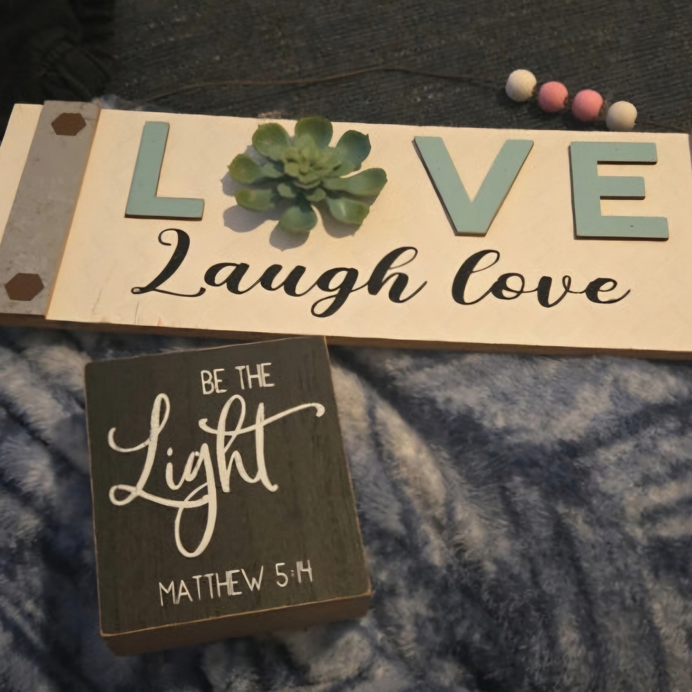 Laugh Love Wall Sign with Green Succulent Accent - Home Accents Decor